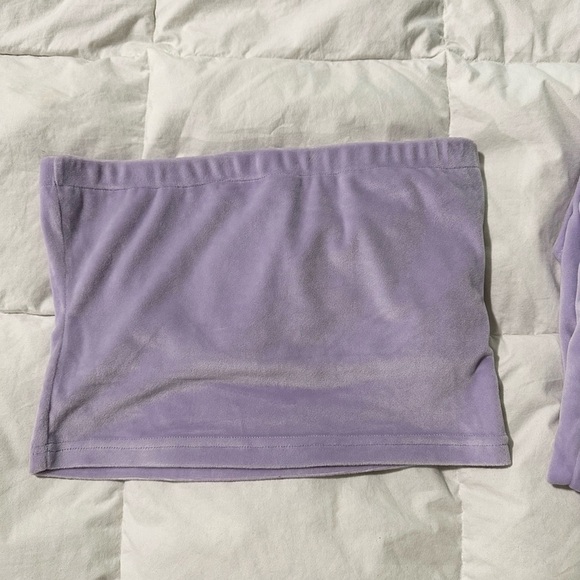Brave Soul Women’s Two Piece Velvet Set Medium Lilac Purple Tube Top Flare Pants - Picture 8 of 10